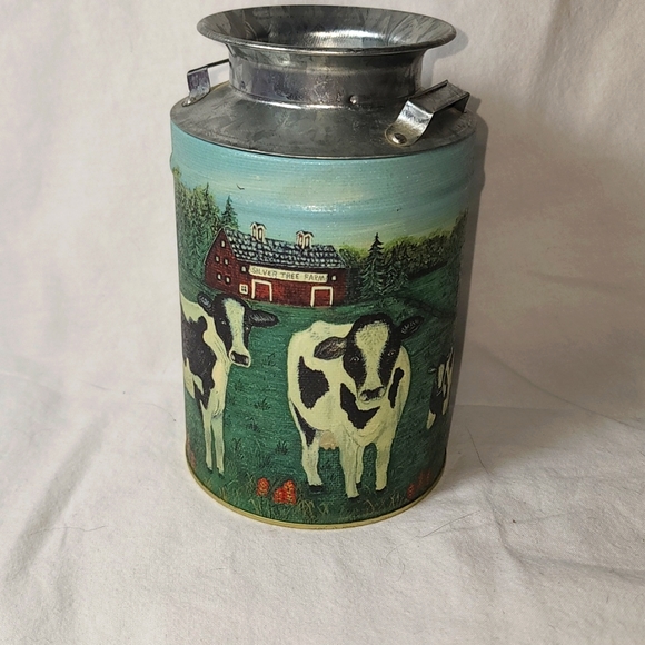 Other - Silver Tree Farm Cow Milk Can Tin With Lid